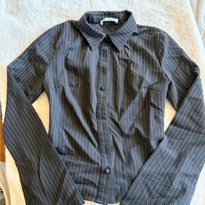 Princess Polly Charcoal Pinstripe Shirt